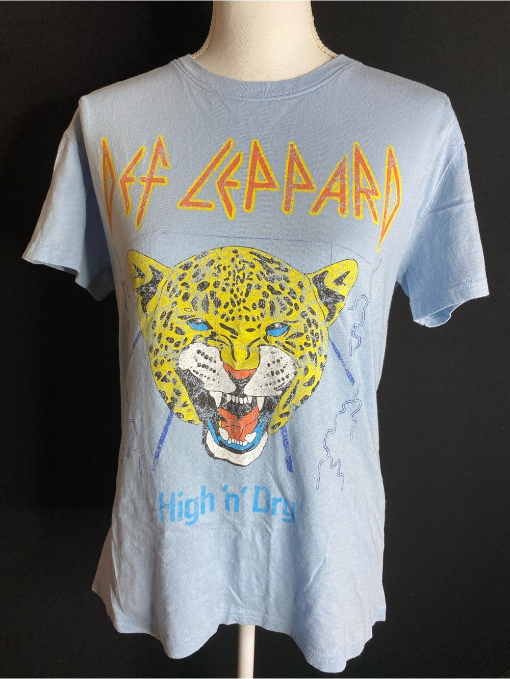 Light Blue Def Leppard Graphic Band Tee - Leopard Print
